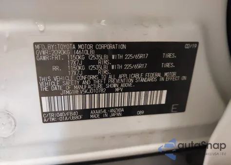 2019 Toyota Rav4 Le from USA, damaged, VIN JTMG1RFV5KJ010782